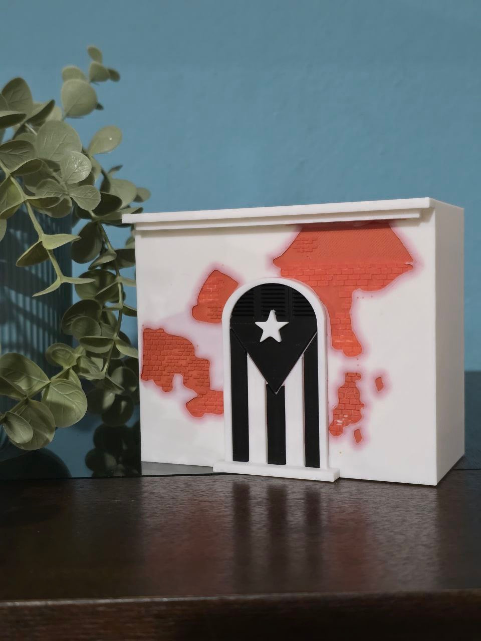 Casita de Bandera de P.R. en Blanco y Negro